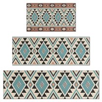 Brown Triangular Geometric Pattern Kitchen Rugs Sets Of 3,Kitchen Runner Rugs Non Skid Washable,Decorative Kitchen Floor Mats for Kitchen,Sink,Laundry,17"x30"  17"x47"   17"x59"