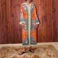 thumbnail image 2 of Vintage Print Shirt Dress Women Belted Button Down Midi Casual Boho Long Sleeve Dress, 2 of 5