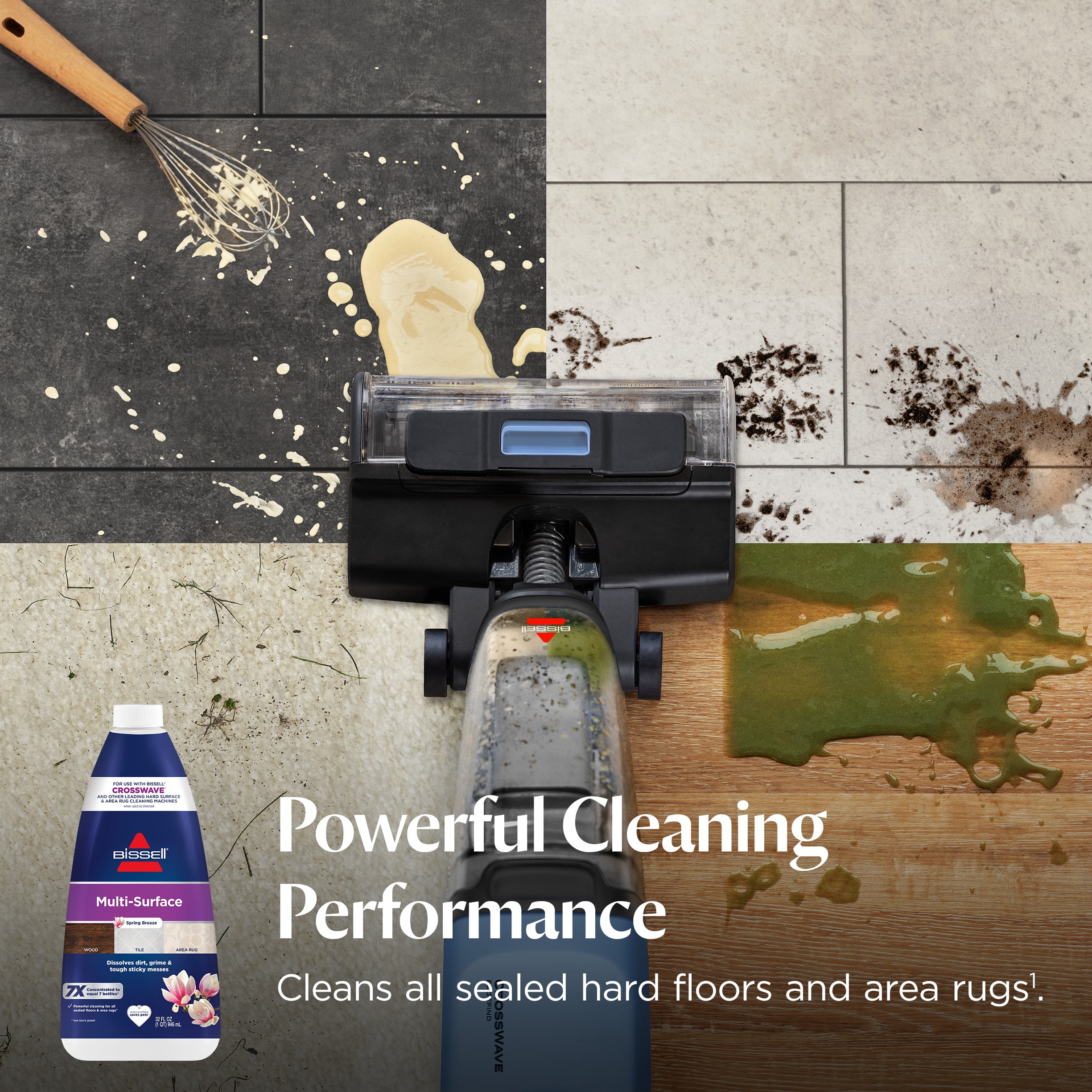 BISSELL Multi-Surface Cleaning Solution, Best Paired With CrossWave For Use On Hard Surfaces And Area Rugs, Dissolves Dirt Grime And Tough Sticky Messes, Cleans Better Than Water Alone 1789, 32 oz