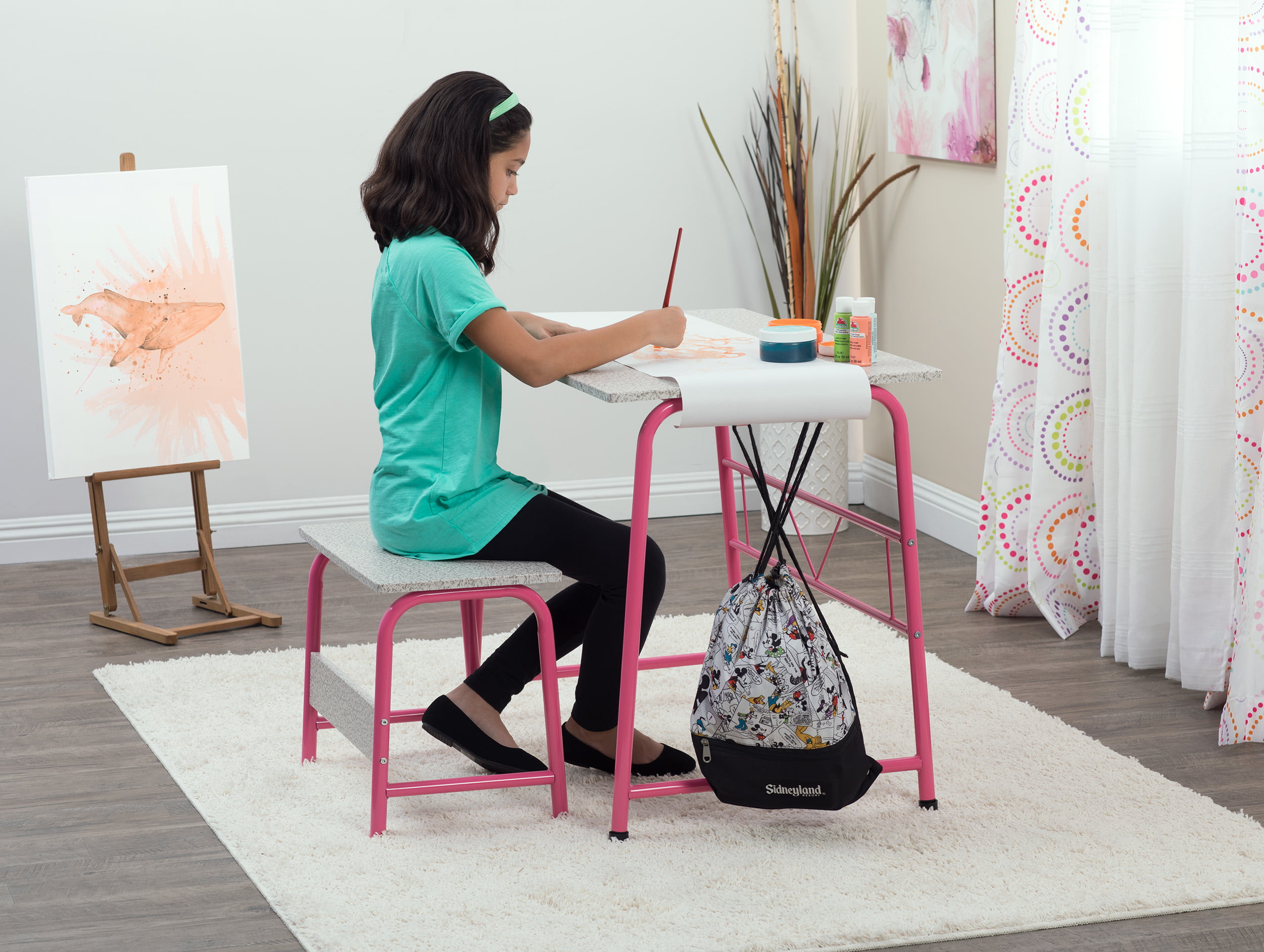 Studio Designs 2 Piece Project Center Art Desk And Bench In Pink