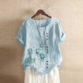 thumbnail image 2 of Aoochasliy Blouses for Women Clothes Plus Size Women Short Sleeve Cotton Linen O-Neck Button Print Blouse Top T-Shirt for Home Casual Work Play, 2 of 3
