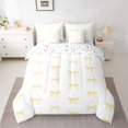 thumbnail image 3 of Manfei Cartoon Bowknot Child 7 Pieces Bedding Comforter Set, Girly Yellow Bow-tie Full Bedding Set, Kawaii Princess Bow Style Reversible Fitted Sheet Flat Sheet, Luxury Bedroom Decor, 3 of 8