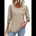 thumbnail image 3 of Blusas para Mujer, Elegantes, Informales, de 3/4 y Puños Fruncidos. Caqui M, 3 of 9
