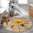 thumbnail image 3 of Round Rugs 3Ft, Vintage Yellow Floral Round Area Rug Washable Indoor Throw Carpet, Spring Summer Botanical Small Non Slip Circle Rug for Bedroom Living Room Home Decor Aesthetic, 3 of 8