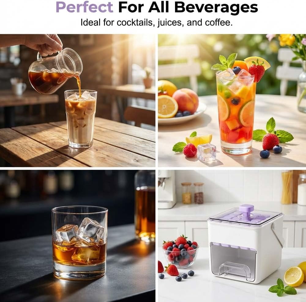2026 Upgrade Double-Deck Portable Ice Cube Tray, 50 Cube Ice Maker with Easy Press Lid, Ice Cube Mold Maker Container Box for DIY Whiskey Cocktail Coffee Beverages (purple)