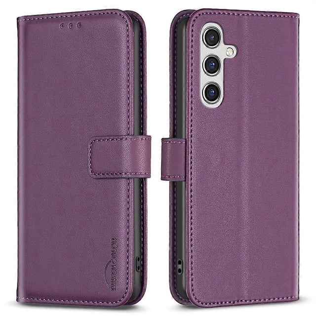BINFEN COLOR BF17 For Samsung Galaxy A56 Case Wallet Folio Flip Leather Cover - Dark Purple
