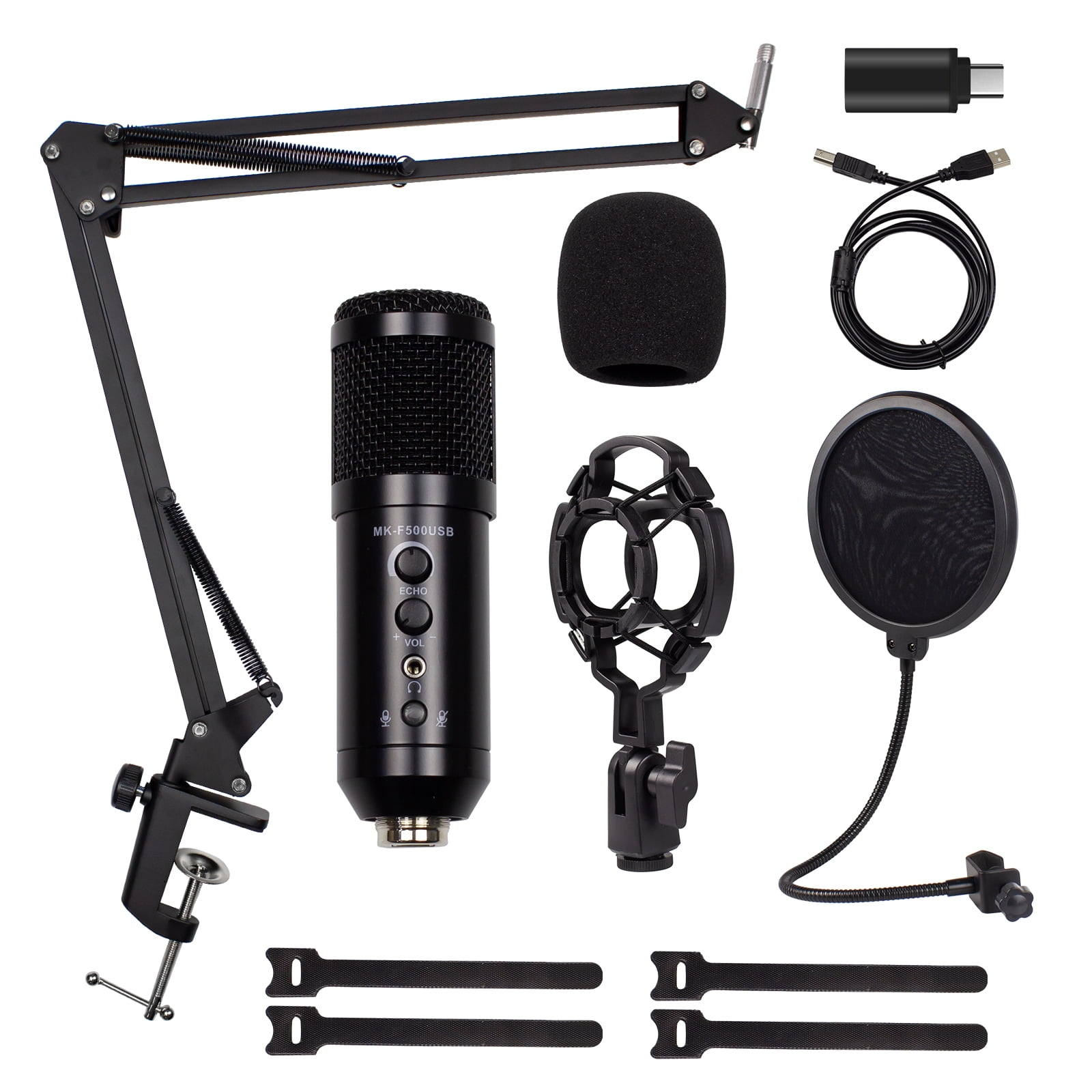 USB Podcast Microphone Kit Cardioid Condenser Studio PC Microphone with Boom Arm for Recording Singing YouTube Vocal Cardioid PC Microphone Bundle for Mac Windows Xbox 
