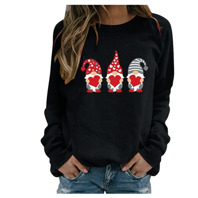 RKSTN Chandail en Molleton pour Femmes Manches Longues Décontracté Imprimé Saint-Valentin Blouse Hauts Chandail Col Rond Coupe Ample Chandail en Molleton
