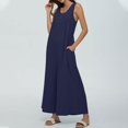 thumbnail image 3 of Women's Sleeveless Wide Leg Jumpsuit Casual Loose Button Front Pocket Romper, 3 of 4