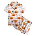 thumbnail image 5 of Pandaie Little Girls Loungewear Halloween Ghost Pumpkin Print Short Sleeve Pajamas 2 Piece Set Kid Night Sleepwear Outfits Pink,8-9Years, 5 of 5