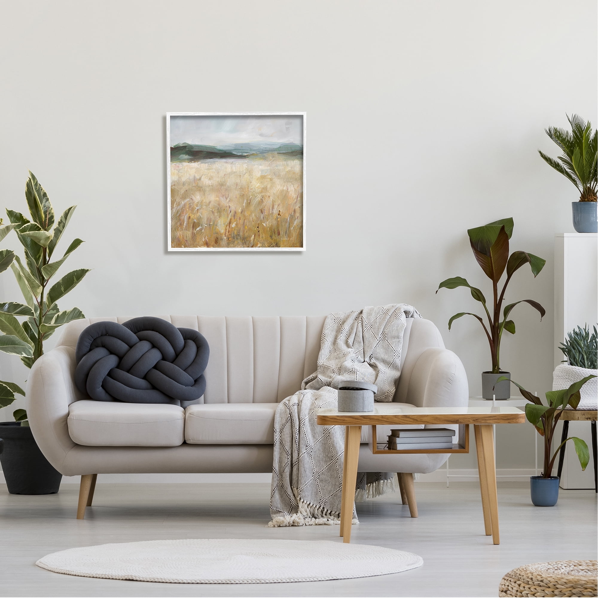 Stupell Industries Wheat Field Landscape Landscape Painting White Framed Art Print Wall Art, 24 x 24