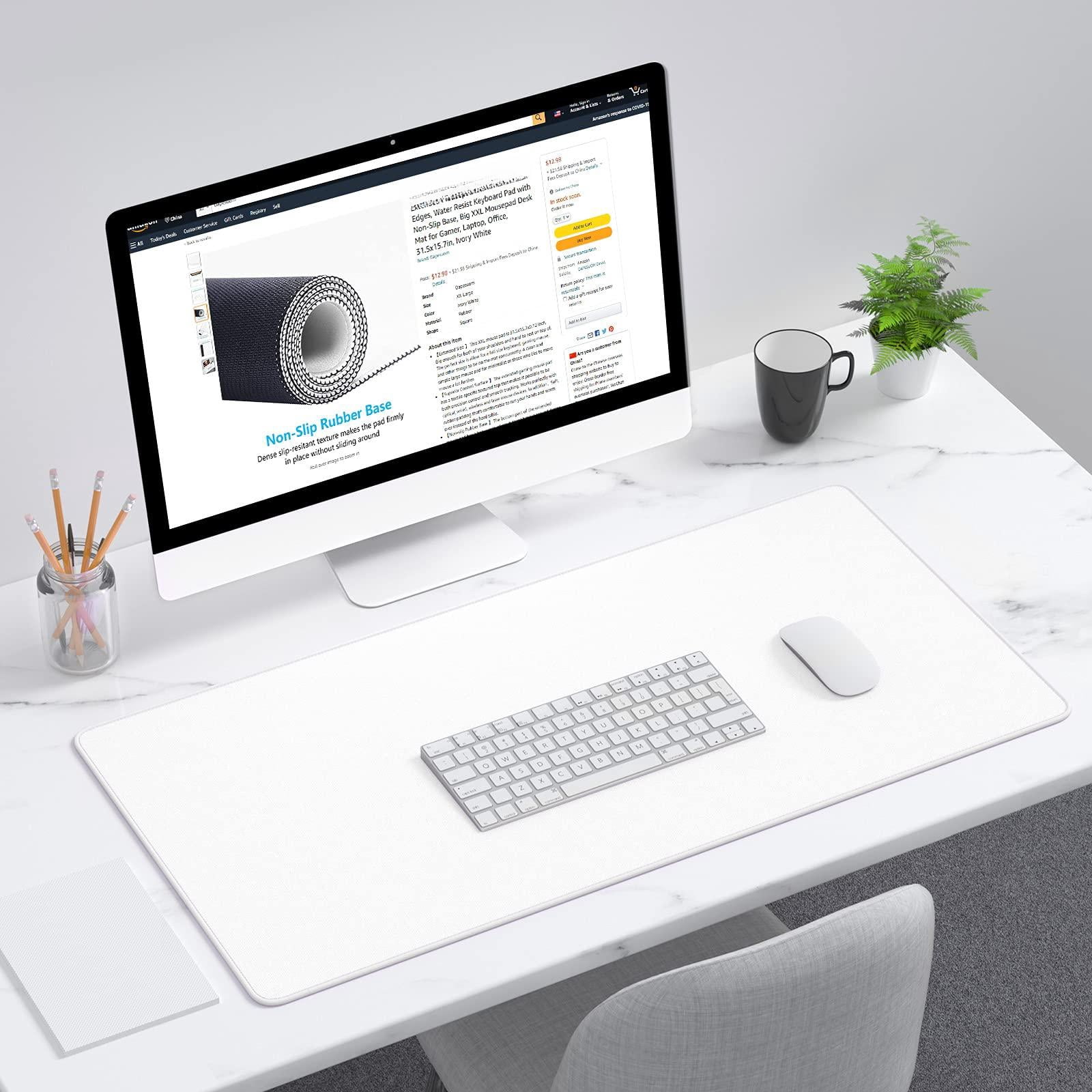 Large Gaming Mouse Pad  Extended Mat With Stitched Edges Full Size Non-slip Base Big Xxl Computer Desk Mats For Gamer Laptop Office 31.5 X 15.7in White