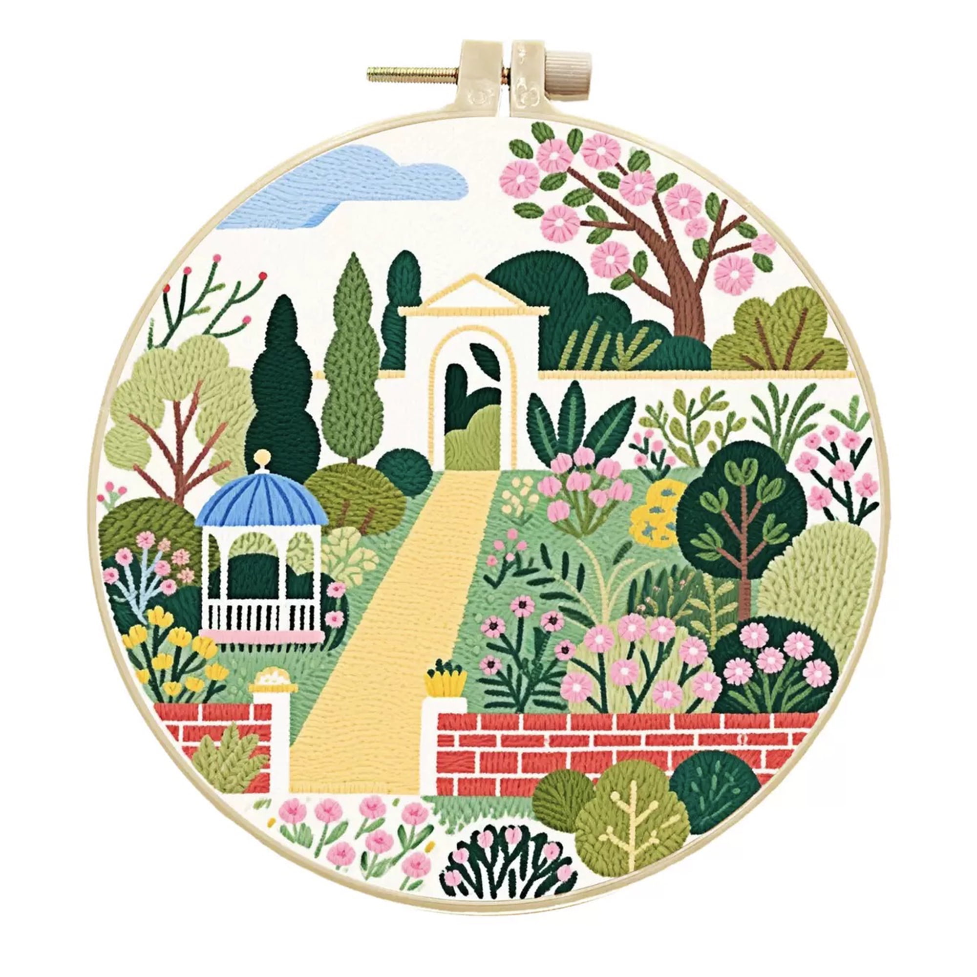 4 Pack Garden House Embroidery Kits for Adults Beginners Cottage Style DIY Embroidery Hoop Art Set