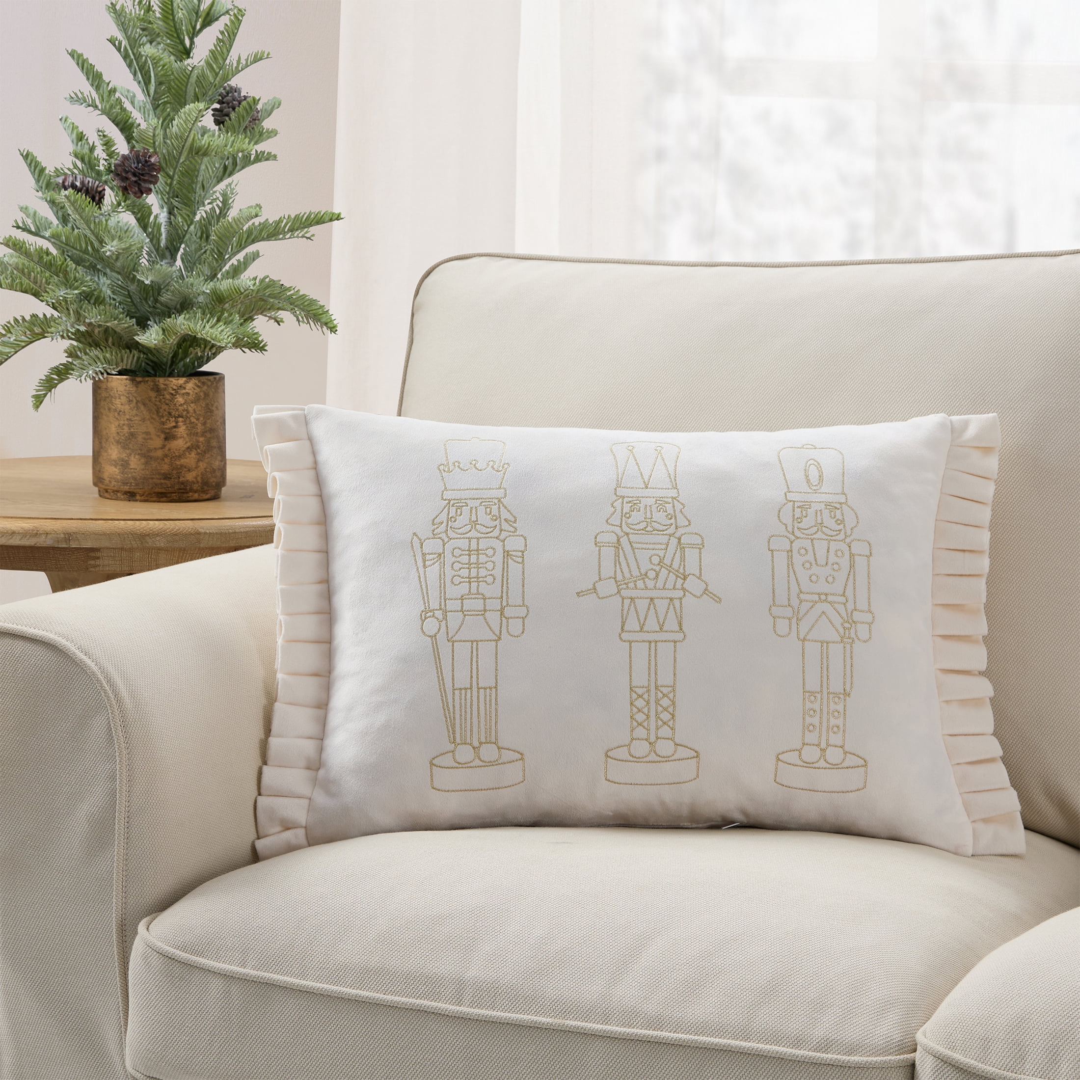 My Texas House 14" x 20" Ivory Embroidered Nutcracker Decorative Pillow