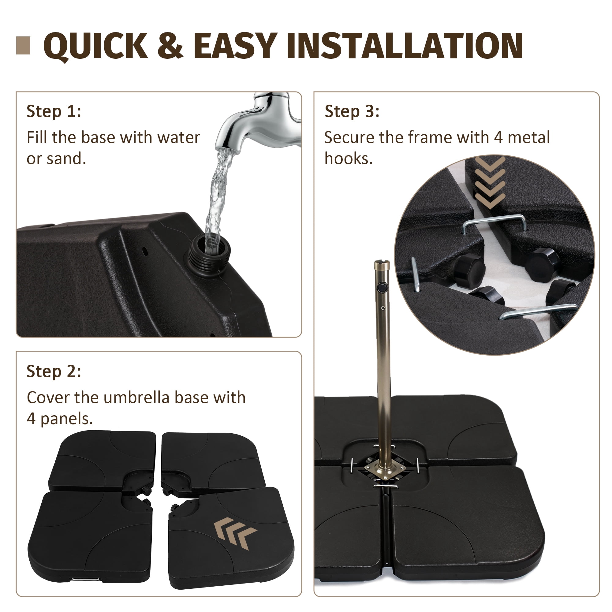 Jopath 4-Piece Cantilever Offset Patio Umbrella Stand Square Base Plate Set w/ Easy-Fill Spouts & Secure Lock Pins for Backyard,Lawn,Pool,Black