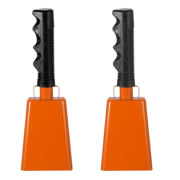 9inch Cow Bells for Football Games, 2pcs Cowbells for Sporting Events Bulk Loud Noise Makers Metal Cow Bell with Handle for Cheering Competition Marathon Wedding DIY Paint, Orange