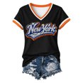 thumbnail image 4 of HCYSFG Women's New York Rhinestone Top Ladies Athletic Active Basketball V Neck T Shirt Summer Short Sleeve Sporty Textured Performance Fan Tee, 4 of 4