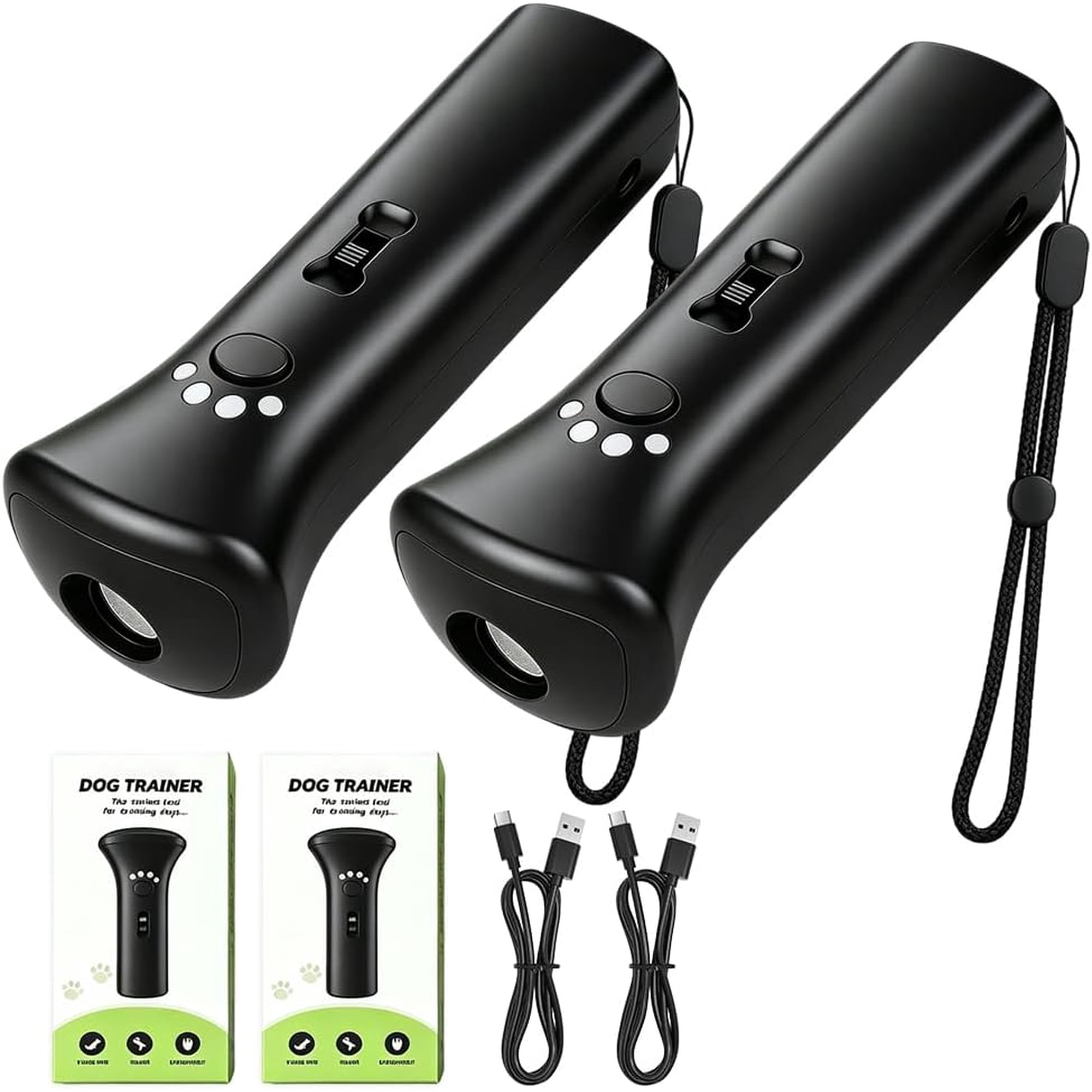 Handheld Ultrasonic Dog Trainer Anti Barking Device 3 Modes 32FT Range Rechargeable for Indoor Outdoor Use(2pcs)