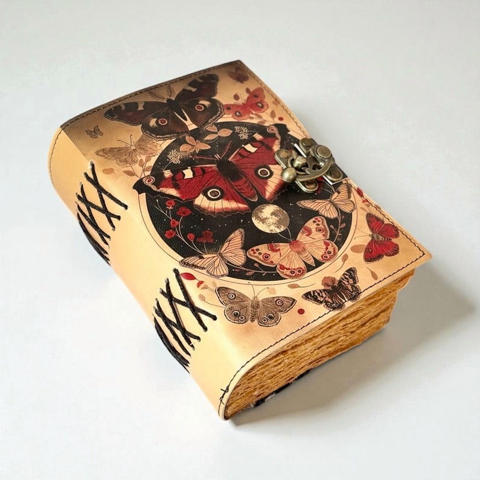 Butterfly Leather Grimoire - Vintage Butterfly Leather Journal – Handmade Paper – 5x7 Inch – 200 Pages