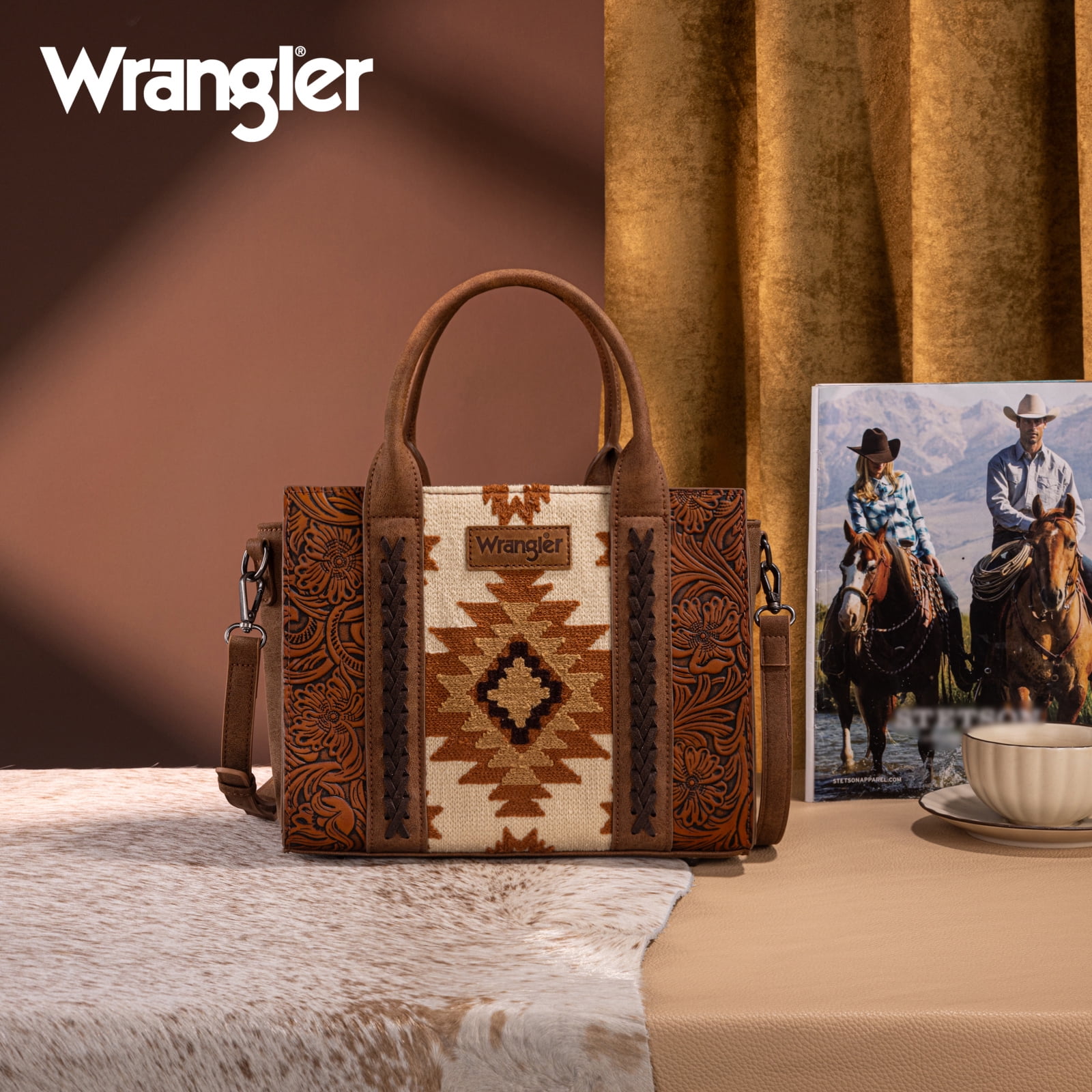 Montana West Wrangler Aztec Tote Bag for Women Western Shoulder Purse Stylish Top Handle Handbag, Brown