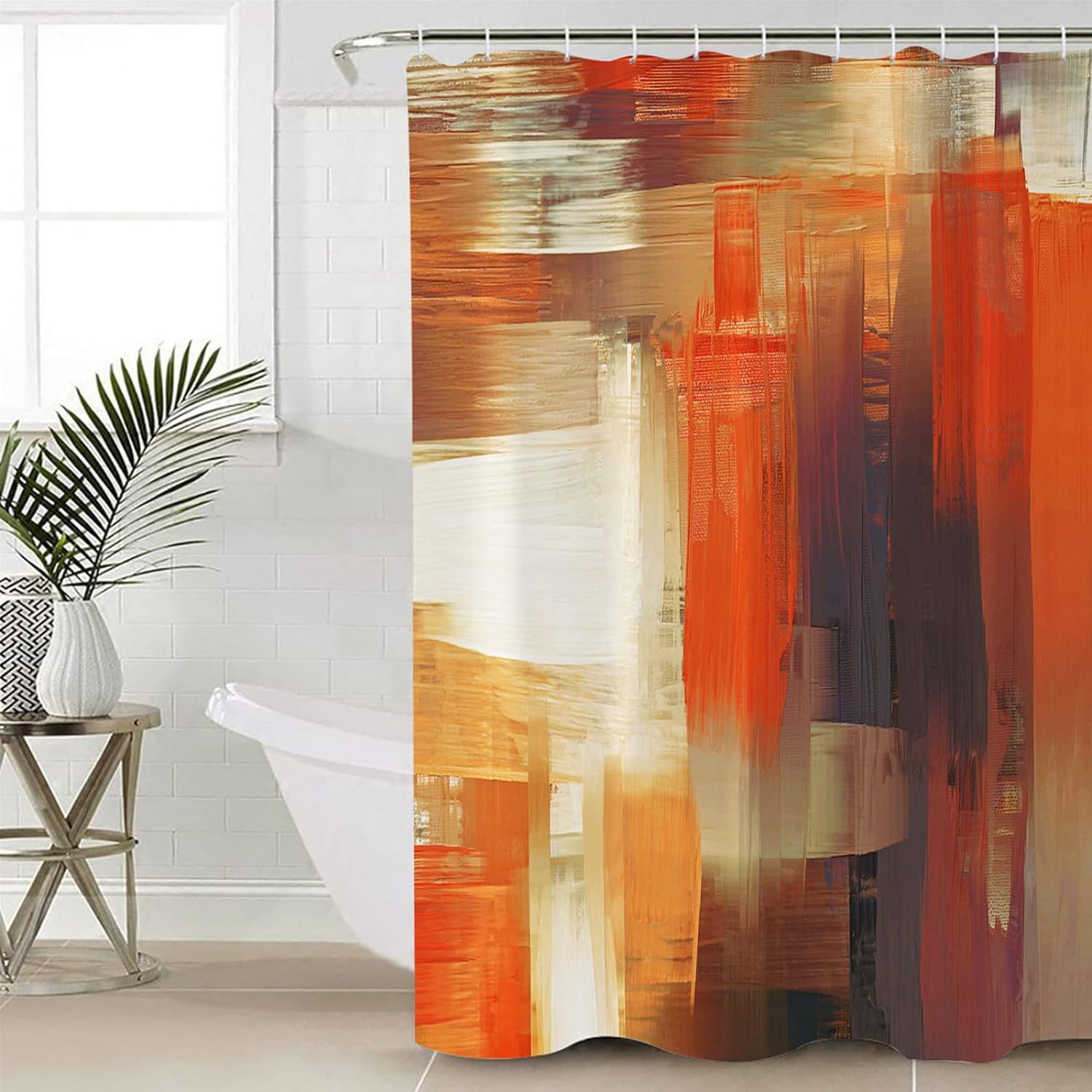 Burnt Orange Brown Shower Curtain Lightweight Abstract Orange Shower Curtains with Hooks Burnt Orange Brown Oil Painting Ombre Waterproof Bath Curtain for Bathroom,Bathtub Decor 72 X 84 Inch