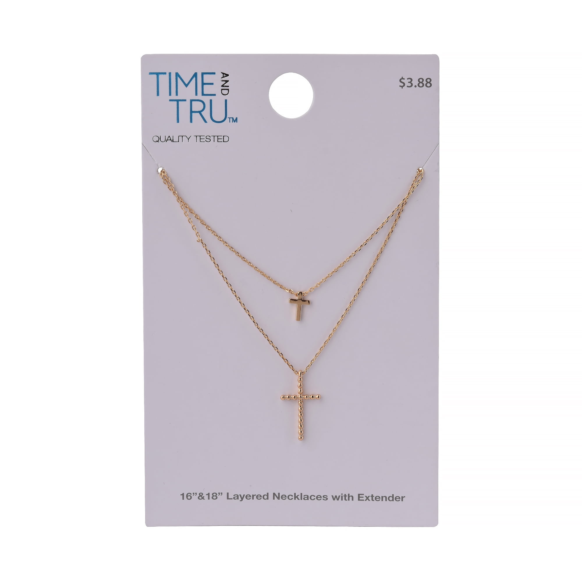Time And Tru Women's Gold Tone Cross 2-Row Pendant Necklace