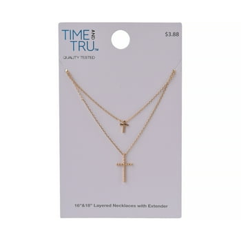 Time And Tru Women's Gold Tone Cross 2-Row Pendant Necklace