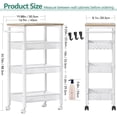 thumbnail image 6 of Utility Slim Storage Cart, 4 Tier Small Rolling Kitchen Laundry Room Cart with Wood Top, Metal Bathroom Storage Cabinet Mobile Shelf Unit Organizer Trolley with Handle for Narrow Space, 6 of 8