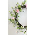thumbnail image 3 of Daisy Twig Artificial Floral Wreath, Green and Pink 15-Inch, 3 of 4