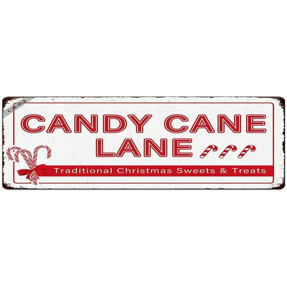 Candy Cane Lane Traditional Christmas Sweets And Treats Metal Tin Sign Vintage Retro Poster for Kitchen Cafe Bar Home Wall Decor Art Winter Indoor Outdoor Decorative Hanging Plaque 4"x16"
