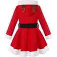 thumbnail image 3 of Disfraz con capucha de alce de Navidad para niñas pequeñas, vestido de princesa de manga larga de Papá Noel rojo con cinturón y sombrero, chal, trajes de Navidad, 3 of 3