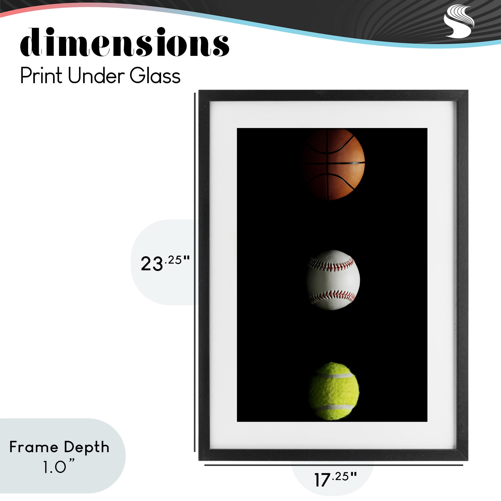 Stupell Industries Sports Balls Spotlight Black Framed Print Under Glass, design by Jesse Keith