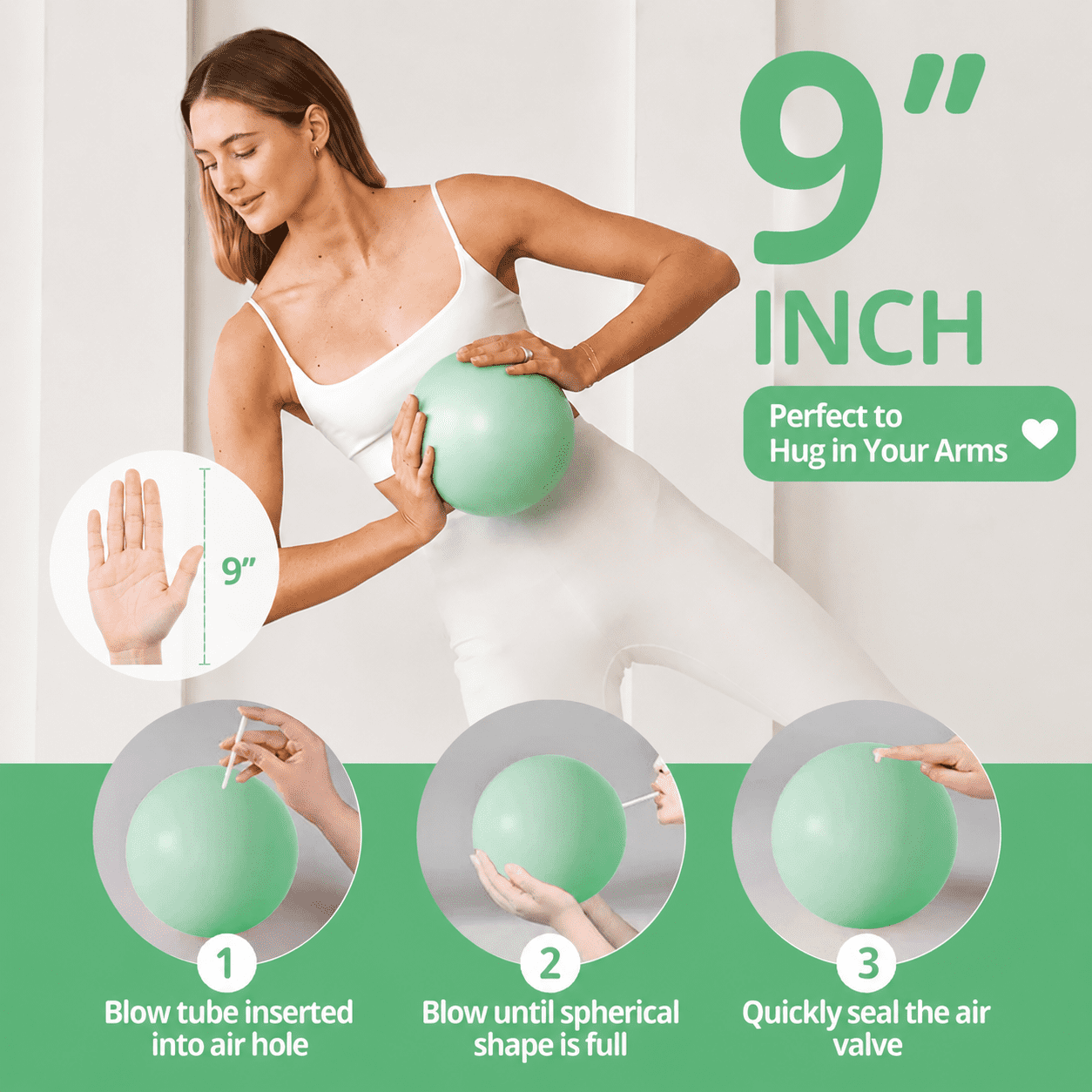 Pilates Ball 2 Pack 9 Inch Anti-Burst Exercise Balls with 2 Pumps, Purple and Green Small Yoga Balls