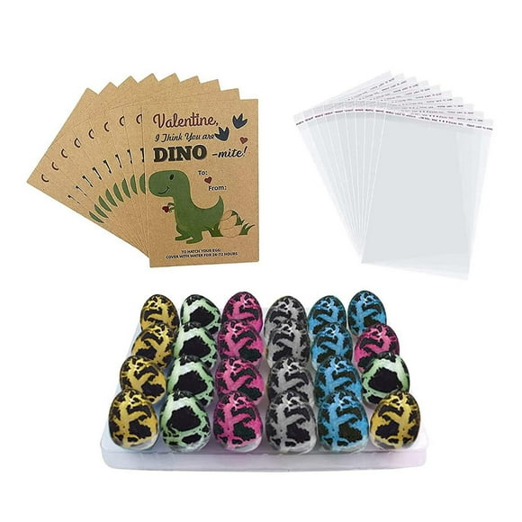 Hearth & Gear 24 Paquets Cartes de la Saint-Valentin avec Éclosion d'Oeuf de Dinosaure en Vrac Oeufs de Dino Amusants Cartes d'Échange de Pâques pour Filles Garçons Classe École Salle de Classe Fête Sympathie Cartes de Note Positive Ensemble de Vœux