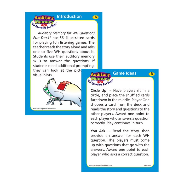 Auditory Memory Book Super Duper Auditory Memory Fun Deck - Listening ...