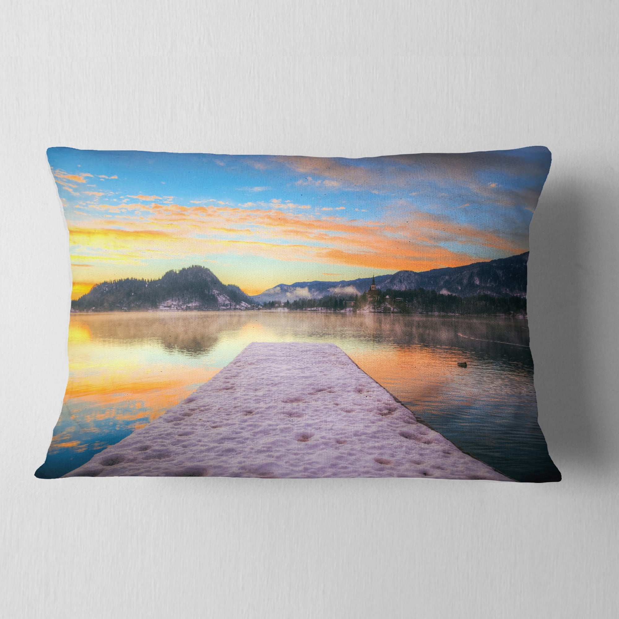 Designart Bled With Lake in Winter Slovenia - Bridge Throw Pillow - 12x20