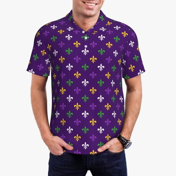 Balery Purple Mardi Gras Camisa Polo de Hombre con Estampado, de Manga Corta y Tejido Medio, Camisa Tipo Golf Polo-Large
