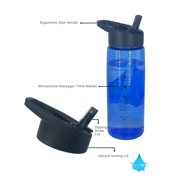 Health Trak 26 oz Inspirational Time Water Bottle with Hydrating Reminder Tracker and Straw