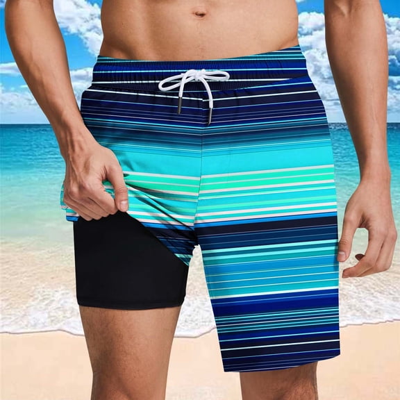 NTACZA Mens Shorts Mesh Lining Quick Dry Board Shorts Graphic Drawstring Summer Shorts for Men L