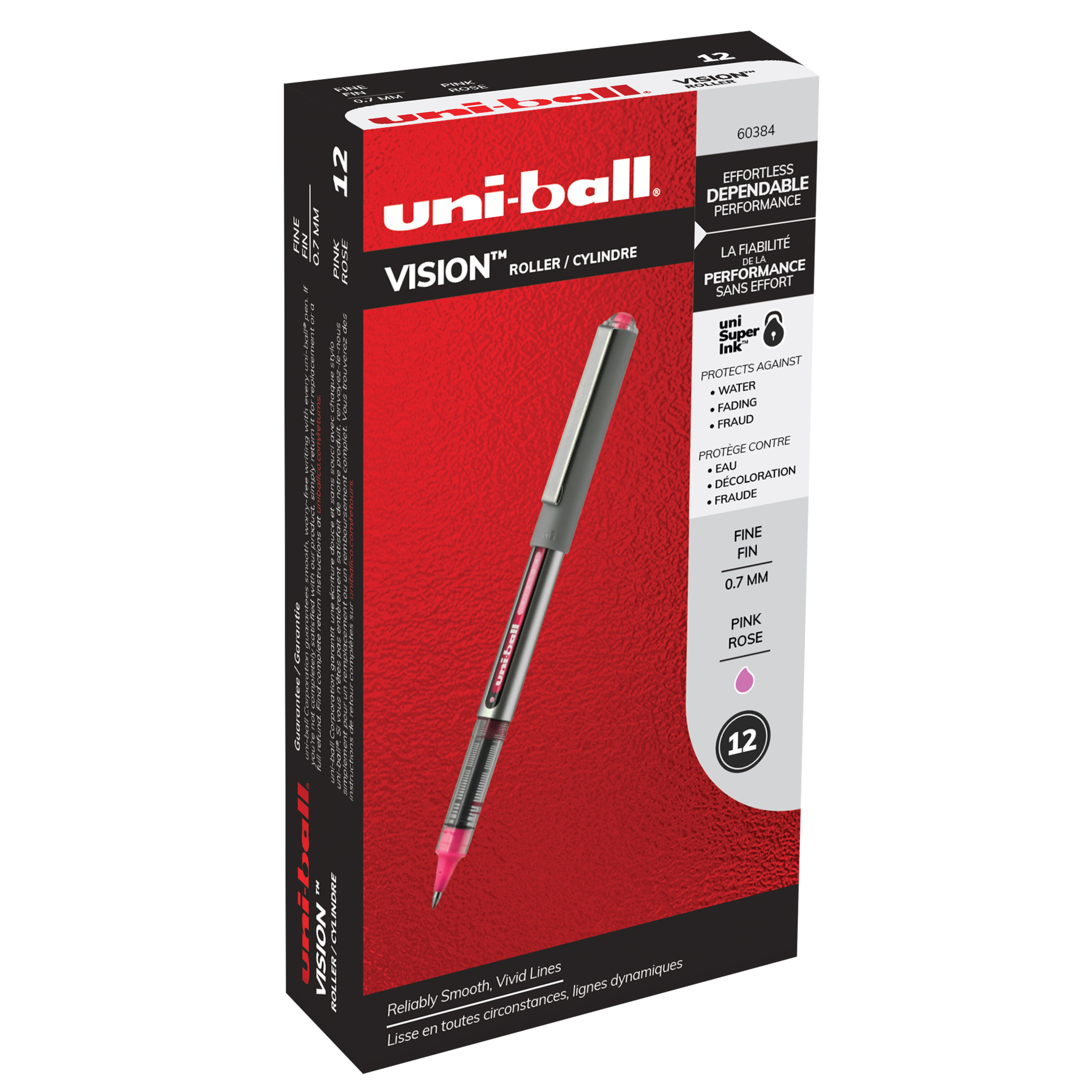 uni-ball Vision Rollerball Pens Fine Point 12 Count Pink 0.7mm 