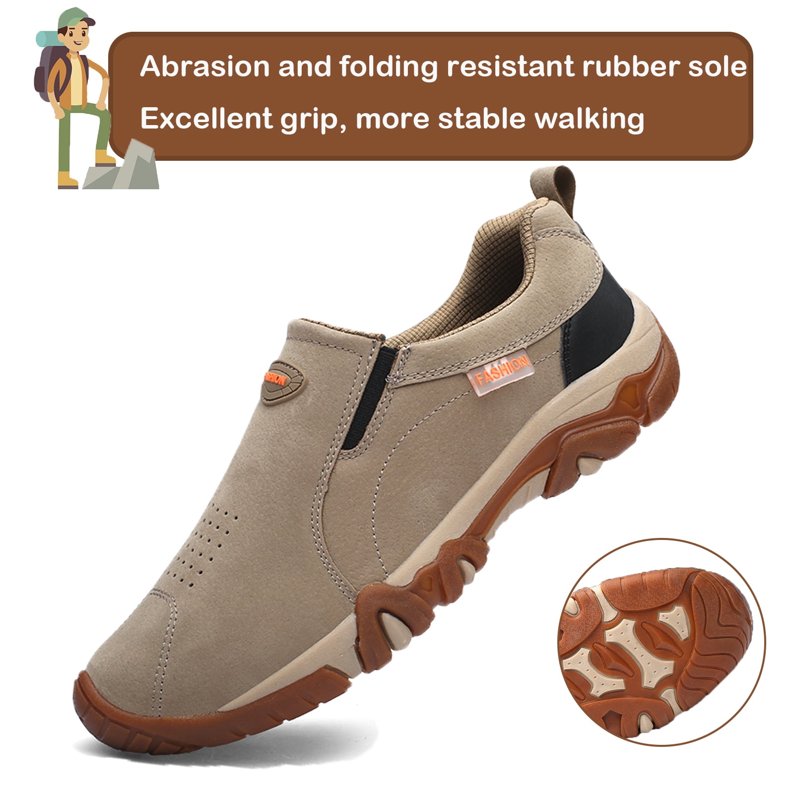 Hiking Shoes for Men Laceless Suede Breathable Slip Resistant Boots Lightweight Sneakers for Outdoor Walking Trekking Trail