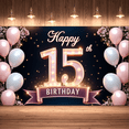 thumbnail image 2 of Pink Balloons Happy 15th Birthday Warm Light Floral Theme Banner for Teen Celebration Birthday Party Indoor Decoration, 2 of 9