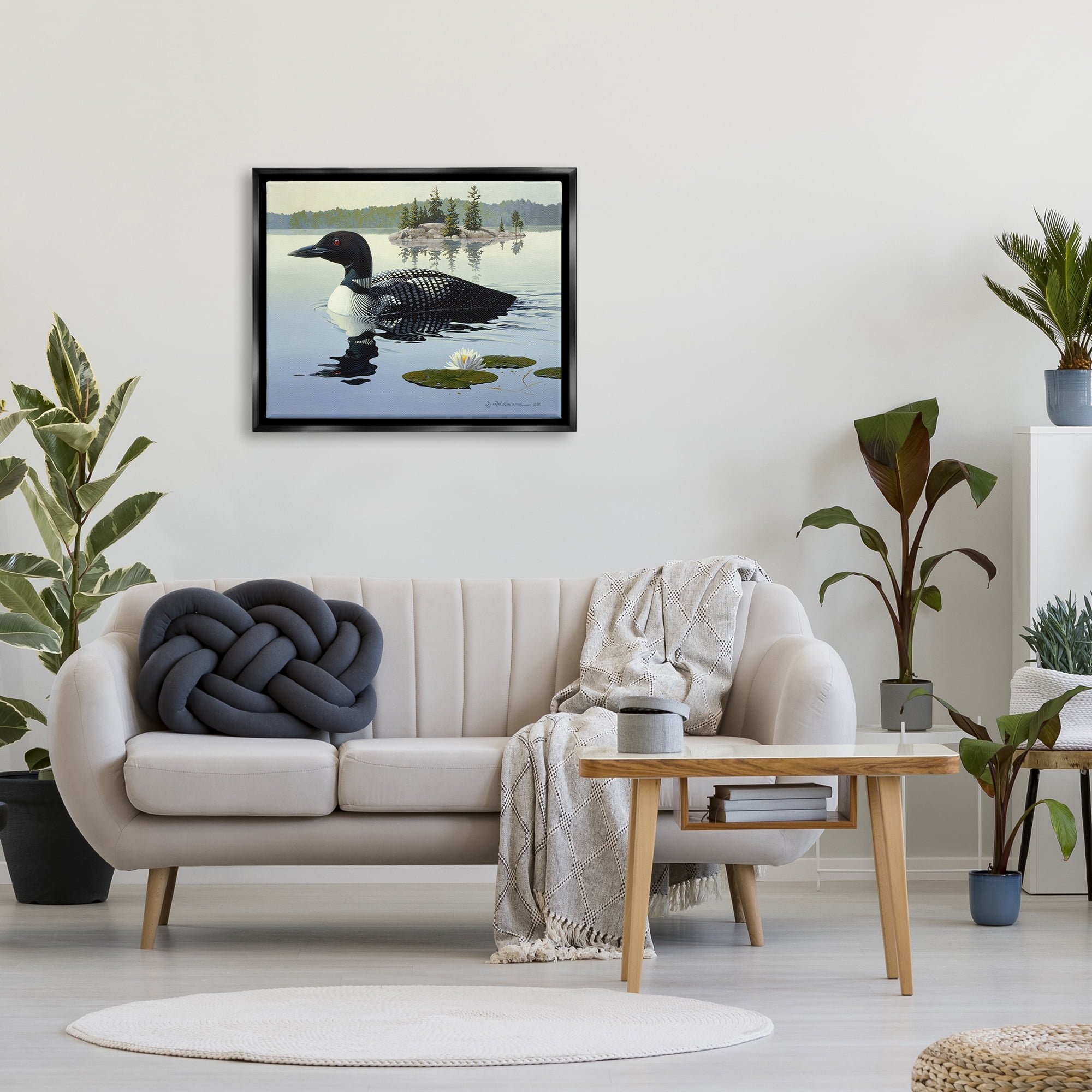 Stupell Industries Duck in Vast Pond Animals & Insects Painting Black Floater Framed Canvas Art Print Wall Art, 31 x 25