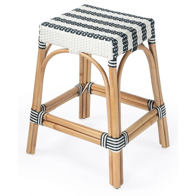 Butler Specialty Company Robias Rattan 24.5" Counter Stool - White & Navy Stripe