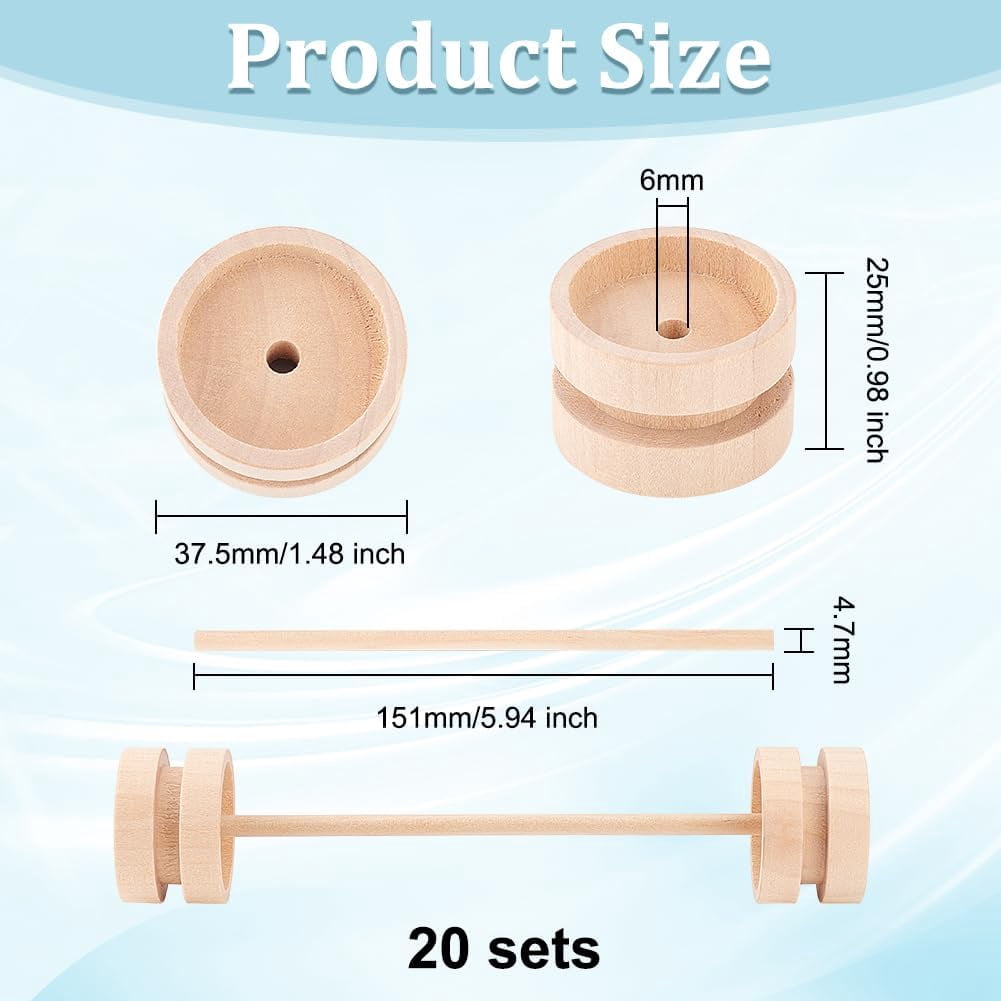40Pcs 1.5x1 Inch Wooden Craft Wheels with 20Pcs 5.9 Inch Wooden Sticks Wood Vehicle Wheels Unfinshed Wooden Wheel Small Flat Round Wooden Wheels