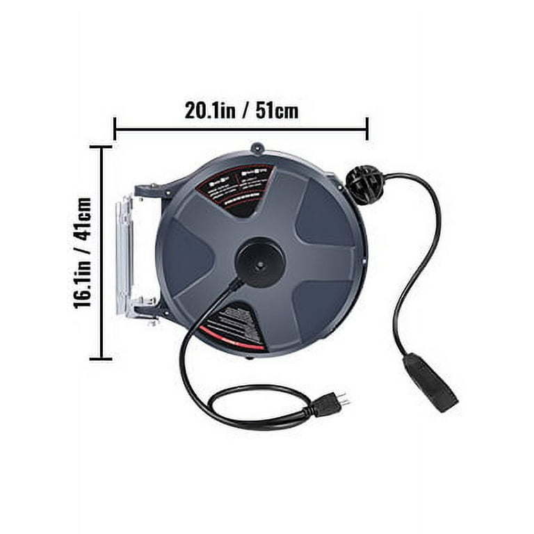 VEVOR Retractable Extension Cord Reel 50+3.2FT, 16/3 SJT Power Cord Reel, Heavy  Duty Electric Cord Reel, Wall/Ceiling Mount Retractable Cord Reel,  Automatic Flexible Triple Tap Connector with Stopper 