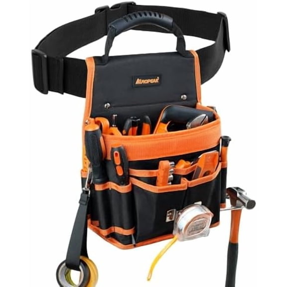Tool Belt Pouches, 22 Pockets Electrician Tool Pouch with Hammer Loops and Tape Clip, Detachable & Adjustable Single Side Belt Tool Pouch for HVAC Craftsman Contractor Electricians Carpenter