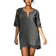 thumbnail image 2 of Karymi Womens Dresses Boho Beach Vacation Tassel Mini Dress, Notch V Neck Cold Shoulder Cutout Short Sleeve Loose Shift Cover Up Dress Summer Dresses for Women 2026, 2 of 9