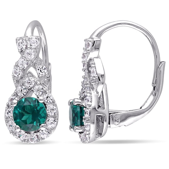 Everly Women's 1 3/4ct TGW Created Emerald & Created White Sapphire Silver Leverback Earrings