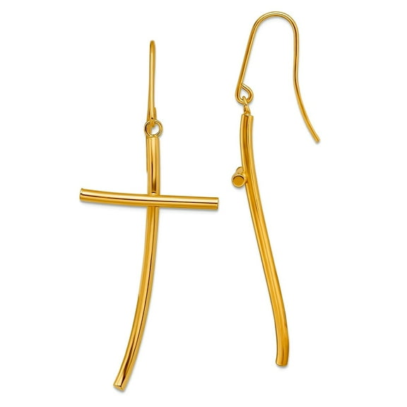 14k Solid Yellow Gold Polished Religious Faith Cross Long Drop Dangle Earrings 43.3x21.9mm Wide Dangle Earring for Women